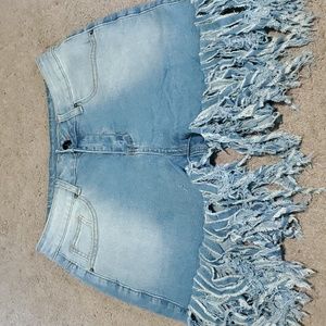 Denim Jean Fringe Shorts